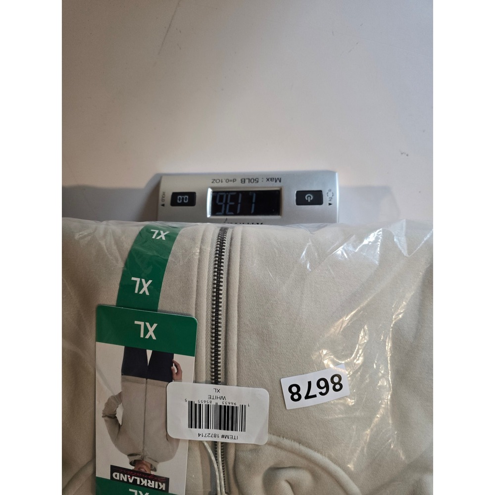 Kirkland Signature Full Zip Hoodie Mens XL White Cream Brushed Fleece Heavy - Picture 4 of 4